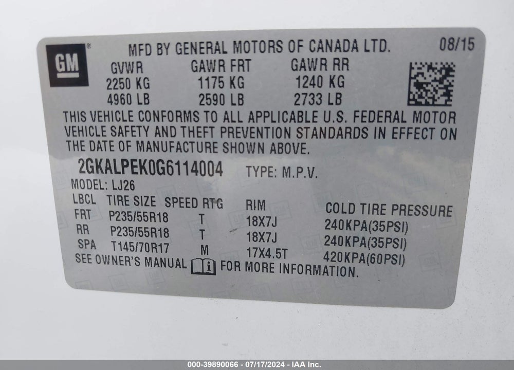 2016 GMC TERRAIN SLT VIN: 2GKALPEK0G6114004