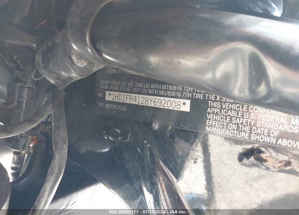2008 HARLEY-DAVIDSON FLHRC VIN: 1HD1FR4128Y692008