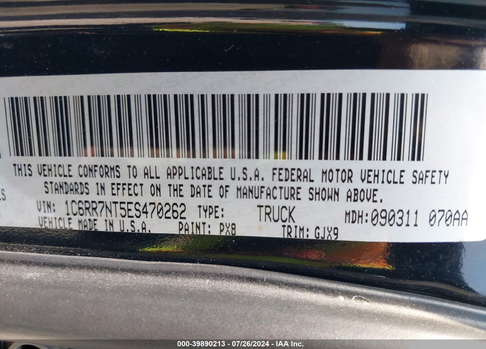 2014 RAM 1500 LAIE VIN: 1C6RR7NT5ES470262