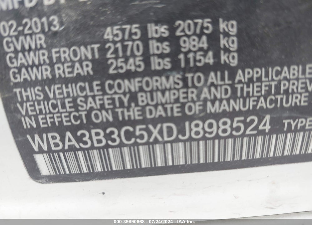 2013 BMW 328I XDRIVE VIN: WBA3B3C5XDJ898524