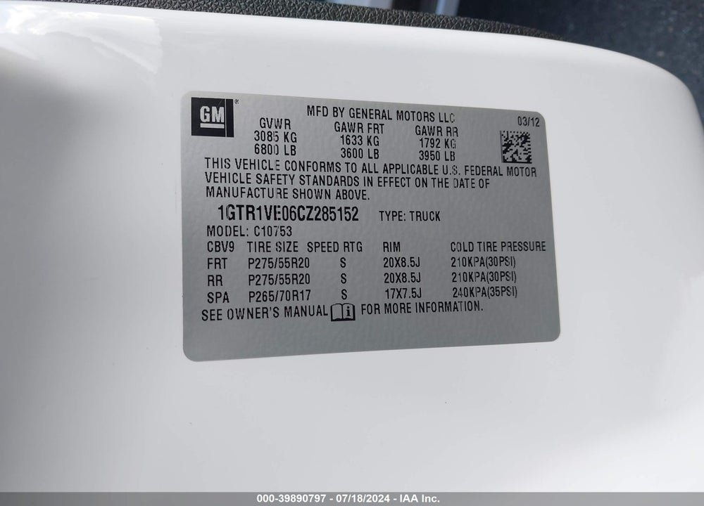 2012 GMC SIERRA 1500 SLE VIN: 1GTR1VE06CZ285152