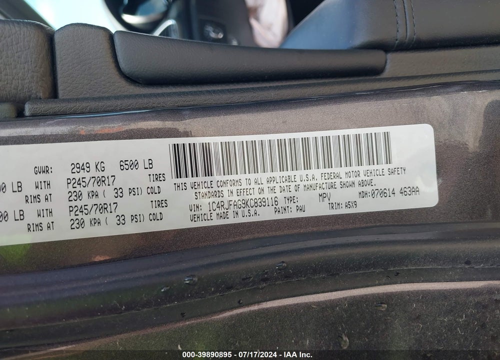 2019 JEEP GRAND CHEROKEE LAREDO E 4X4 VIN: 1C4RJFAG9KC839116
