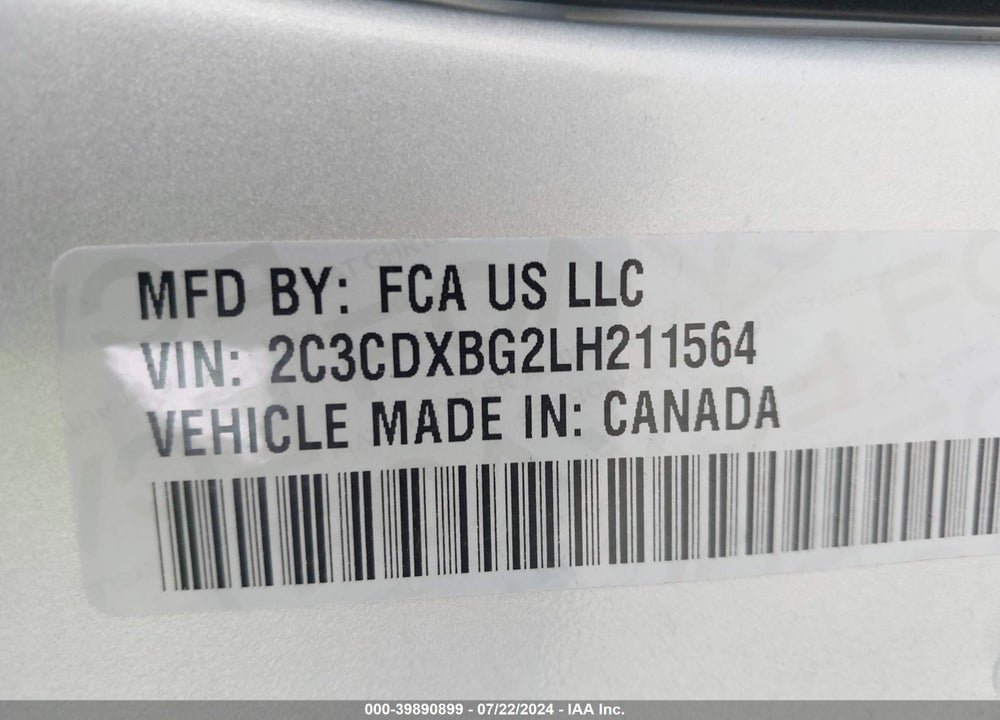 2020 DODGE CHARGER SXT RWD VIN: 2C3CDXBG2LH211564