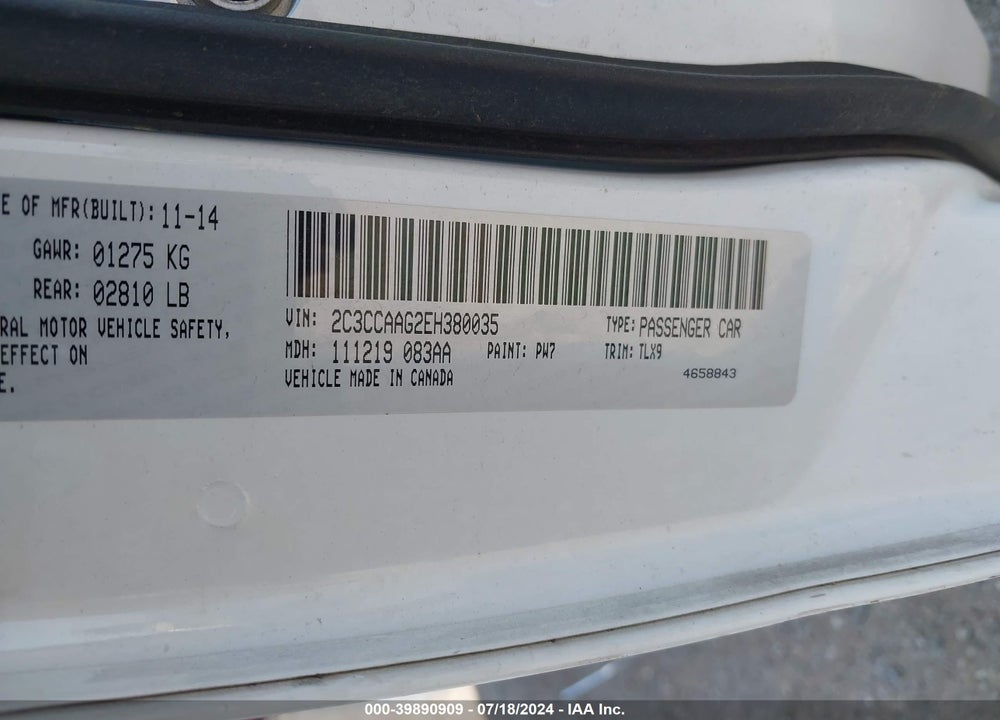 2014 CHRYSLER 300 VIN: 2C3CCAAG2EH380035