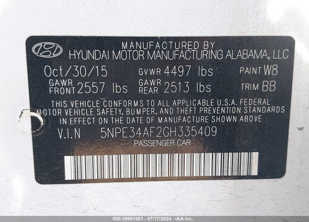 2016 HYUNDAI SONATA SPORT VIN: 5NPE34AF2GH335409