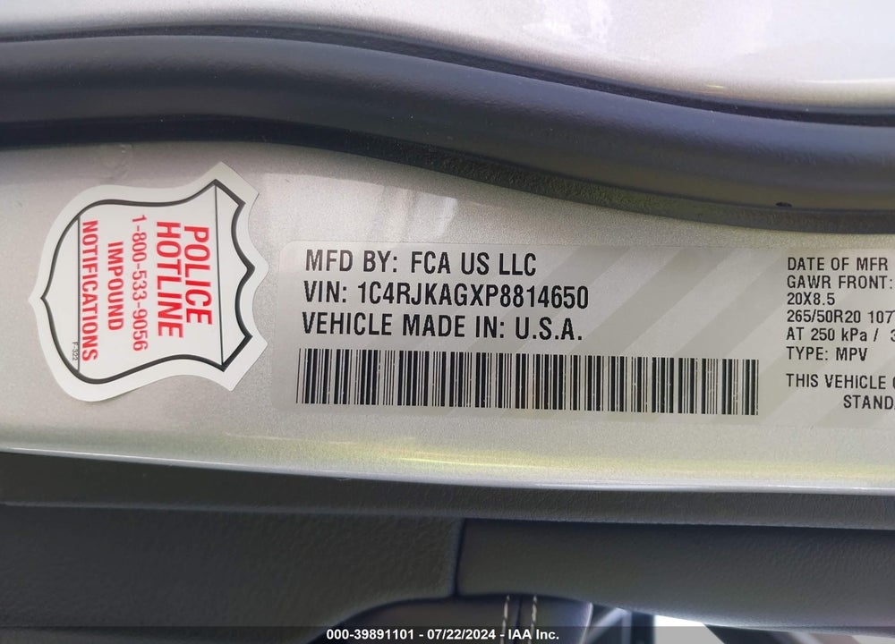 2023 JEEP GRAND CHEROKEE L ALTITUDE 4X4 VIN: 1C4RJKAGXP8814650