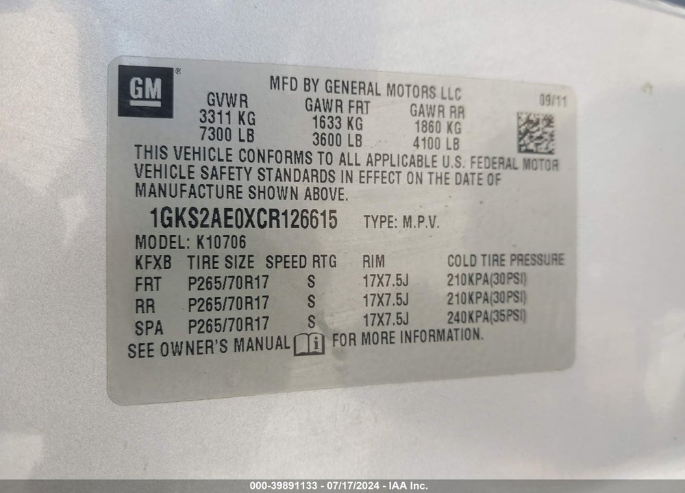 2012 GMC YUKON SLE VIN: 1GKS2AE0XCR126615