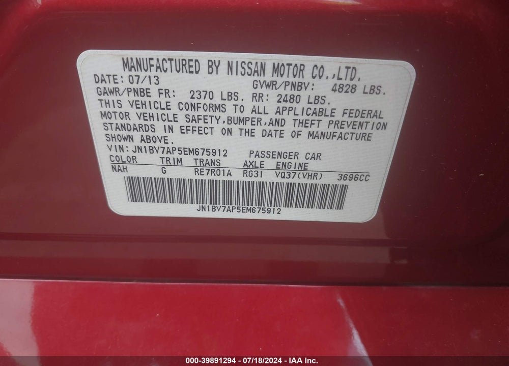 2014 INFINITI Q50 SPORT VIN: JN1BV7AP5EM675912
