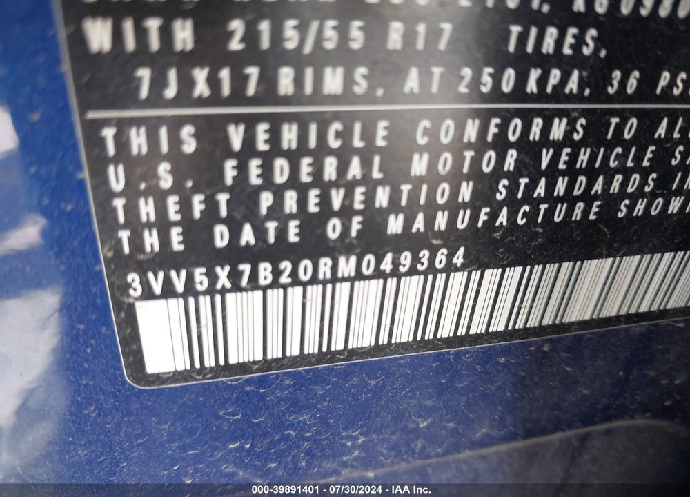 2024 VOLKSWAGEN TAOS 1.5T S VIN: 3VV5X7B20RM049364