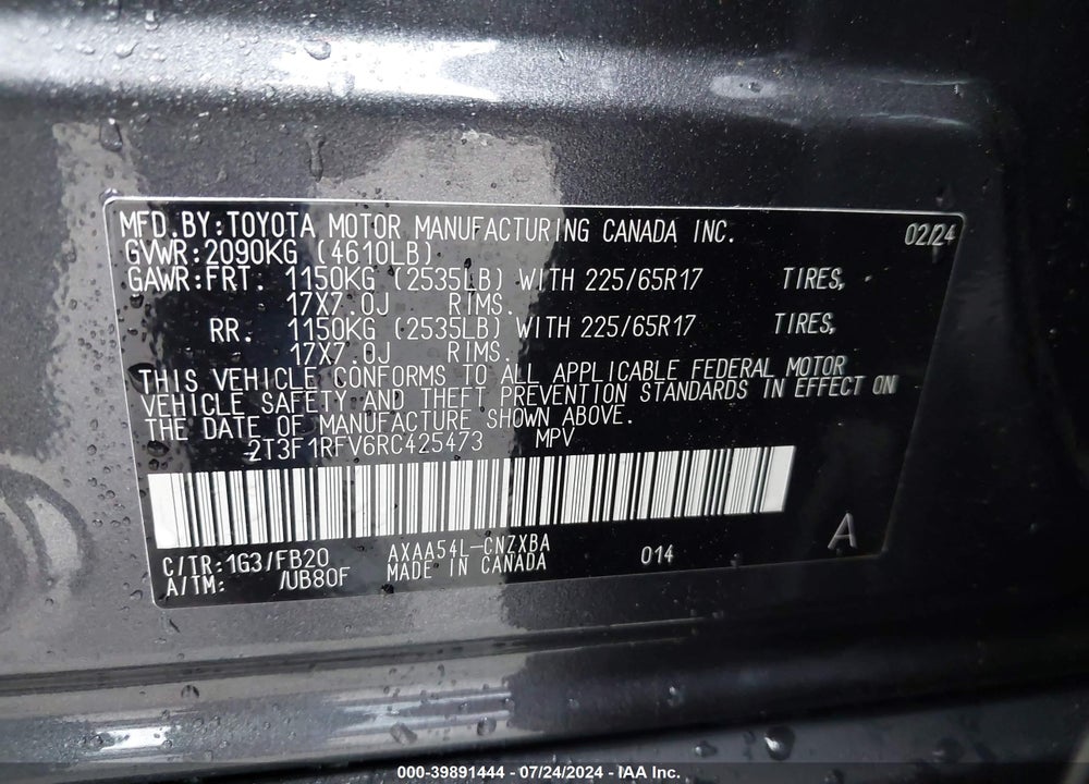 2024 TOYOTA RAV4 LE VIN: 2T3F1RFV6RC425473