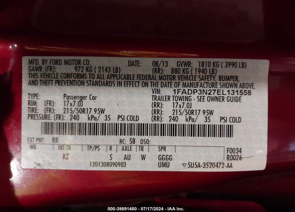 2014 FORD FOCUS TITANIUM VIN: 1FADP3N27EL131558