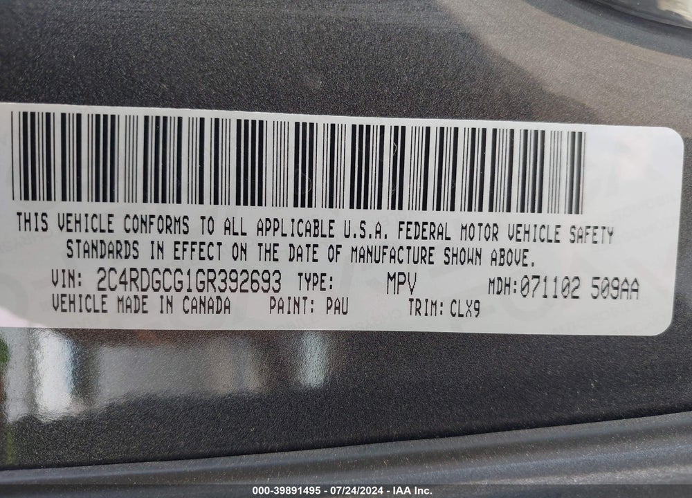 2016 DODGE GRAND CARAVAN SXT VIN: 2C4RDGCG1GR392693