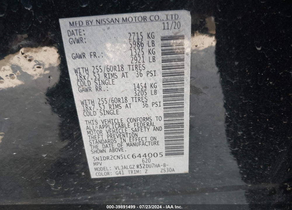 2020 NISSAN PATHFINDER SL 2WD VIN: 5N1DR2CN5LC644005