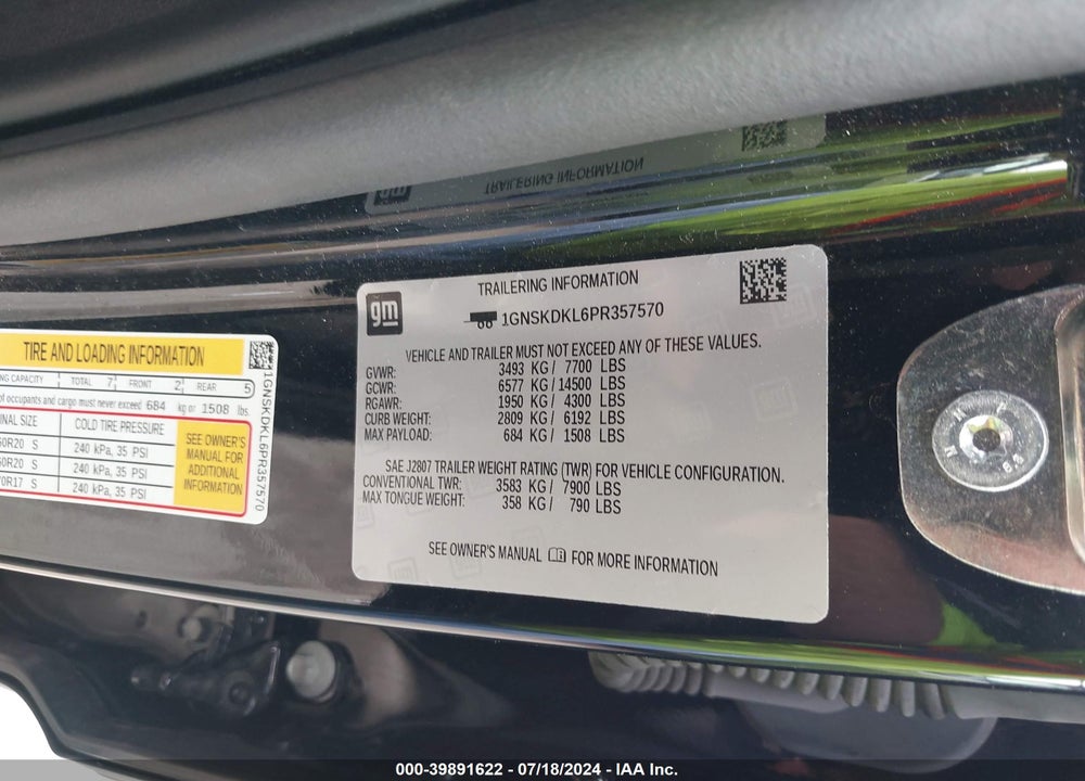 2023 CHEVROLET SUBURBAN 4WD Z71 VIN: 1GNSKDKL6PR357570