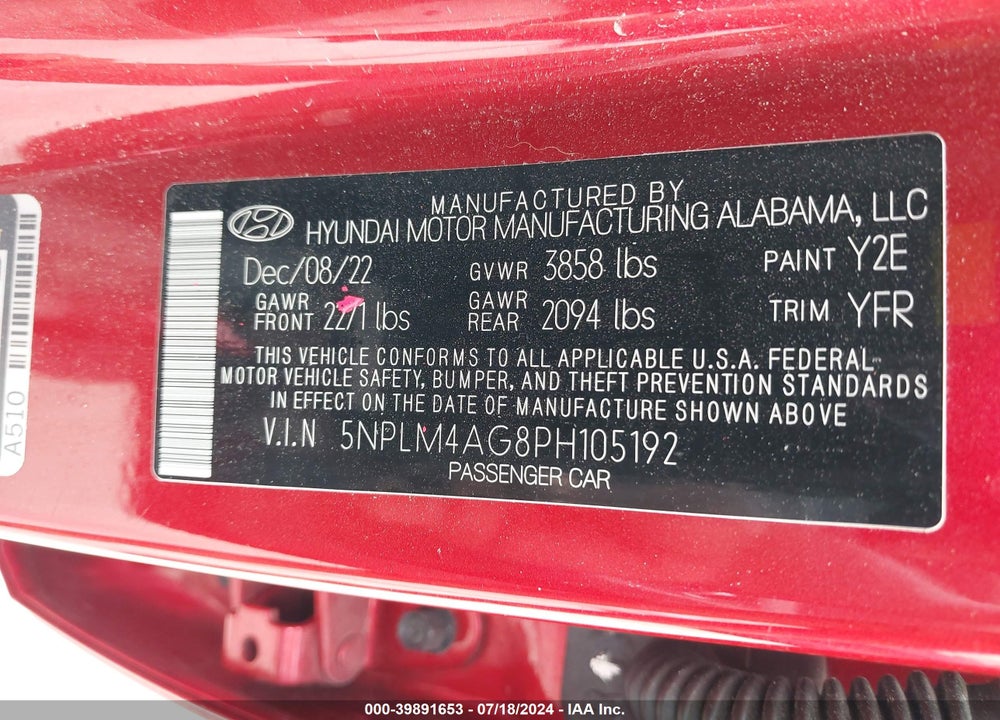 2023 HYUNDAI ELANTRA SEL VIN: 5NPLM4AG8PH105192