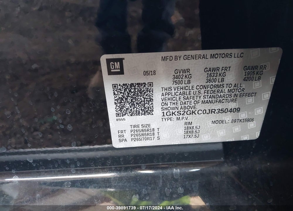 2018 GMC YUKON XL SLT VIN: 1GKS2GKC0JR350409