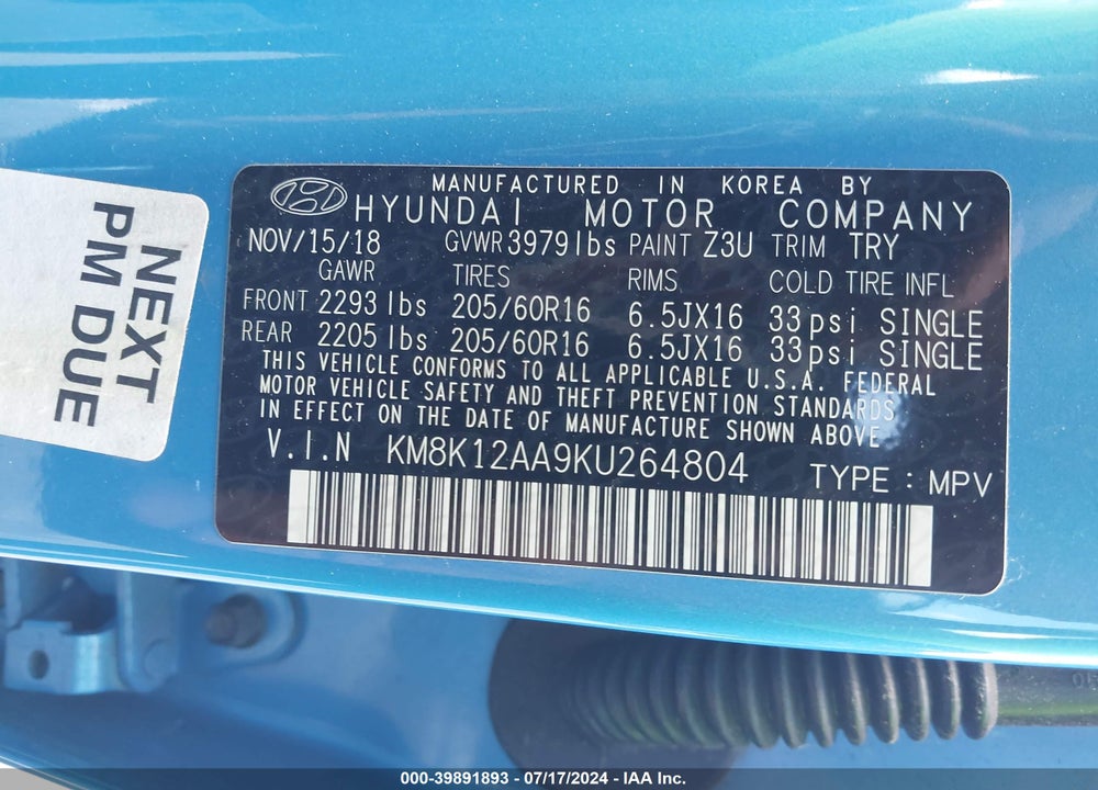 2019 HYUNDAI KONA SE VIN: KM8K12AA9KU264804