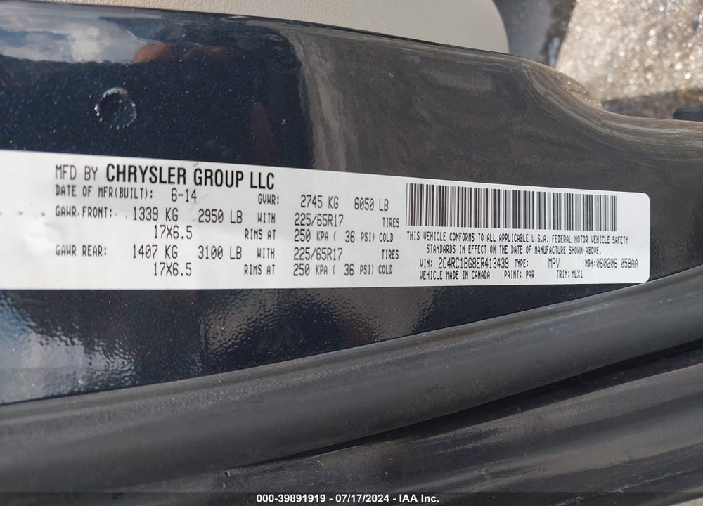 2014 CHRYSLER TOWN & COUNTRY TOURING VIN: 2C4RC1BG8ER413439