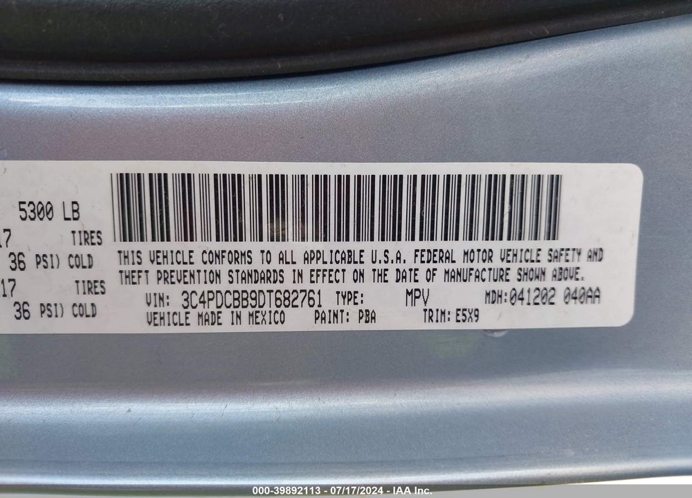 2013 DODGE JOURNEY SXT VIN: 3C4PDCBB9DT682761