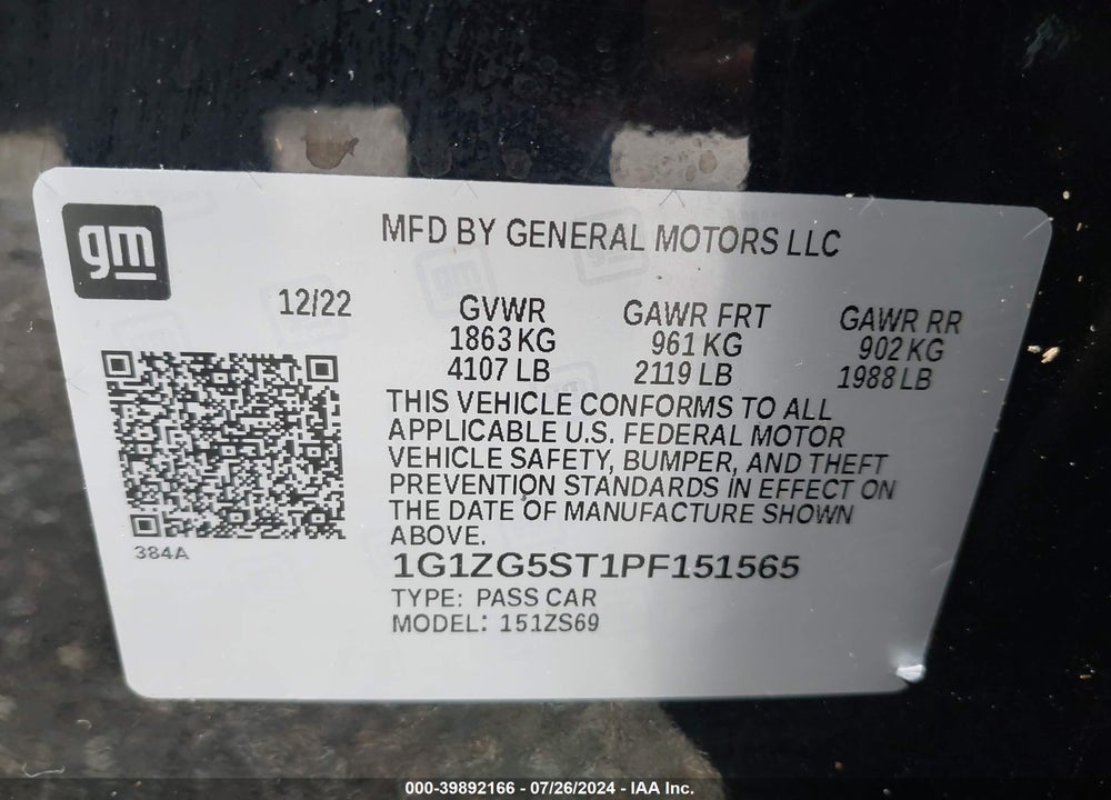 2023 CHEVROLET MALIBU FWD RS VIN: 1G1ZG5ST1PF151565