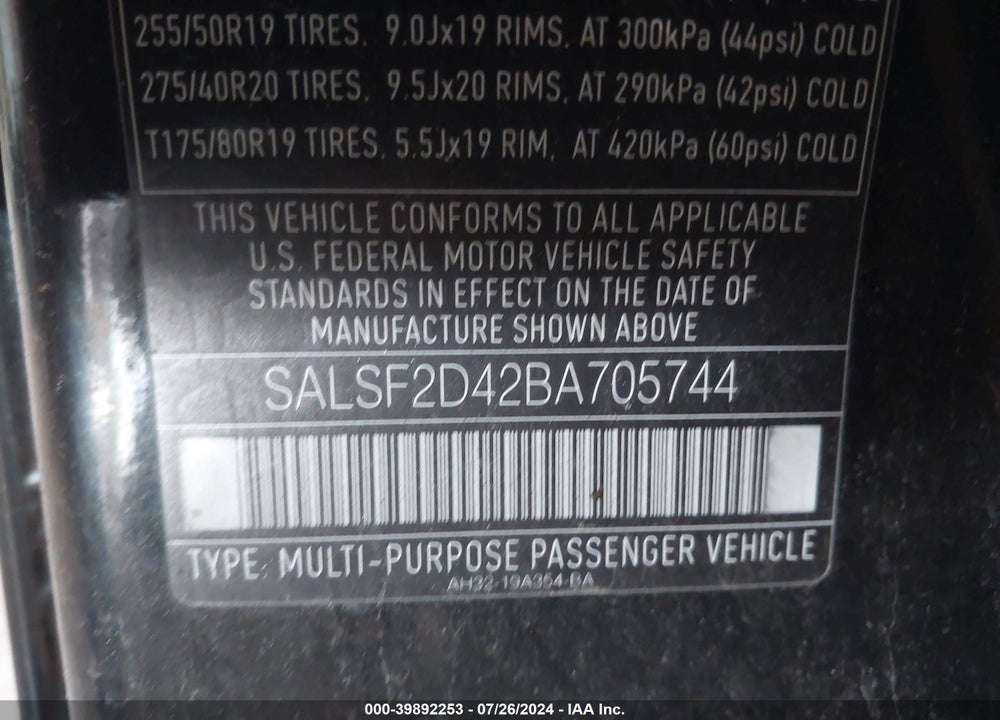 2011 LAND ROVER RANGE ROVER SPORT HSE VIN: SALSF2D42BA705744