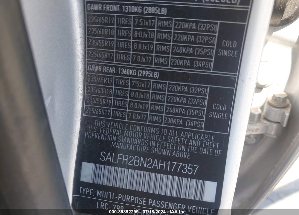 2010 LAND ROVER LR2 HSE VIN: SALFR2BN2AH177357