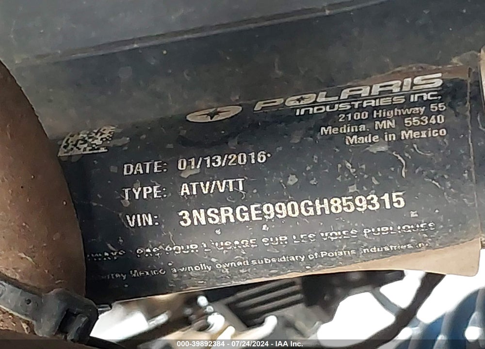 2016 POLARIS GENERAL VIN: 3NSRGE990GH859315