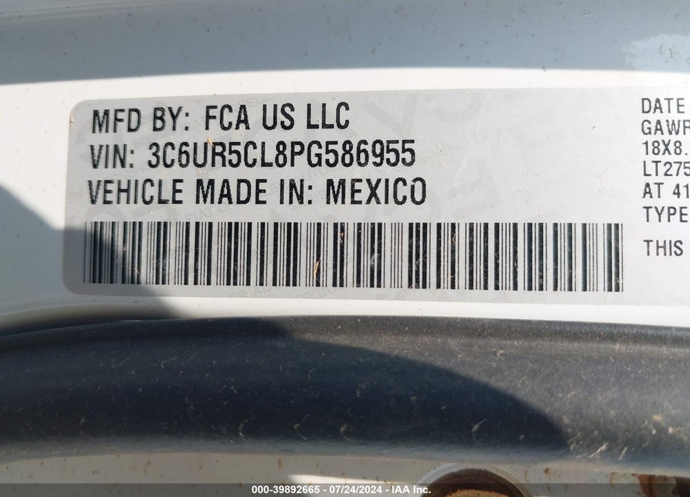 2023 RAM 2500 TRADESMAN 4X4 6'4 BOX VIN: 3C6UR5CL8PG586955