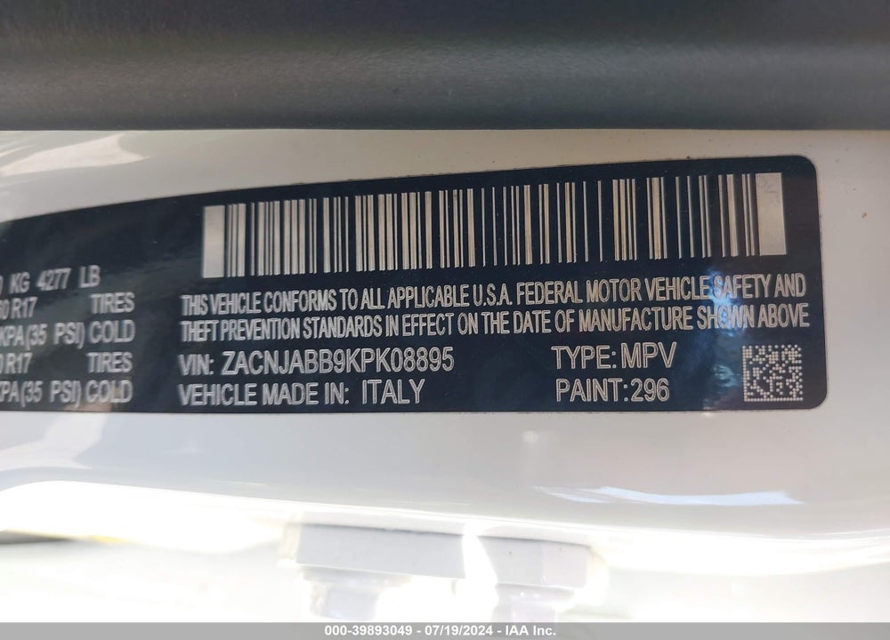 2019 JEEP RENEGADE LATITUDE FWD VIN: ZACNJABB9KPK08895
