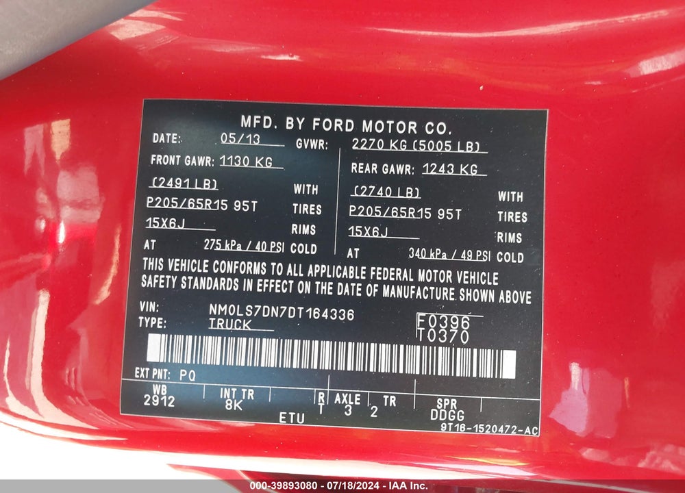 2013 FORD TRANSIT CONNECT XLT VIN: NM0LS7DN7DT164336