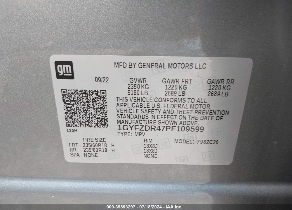 2023 CADILLAC XT4 AWD PREMIUM LUXURY VIN: 1GYFZDR47PF109599