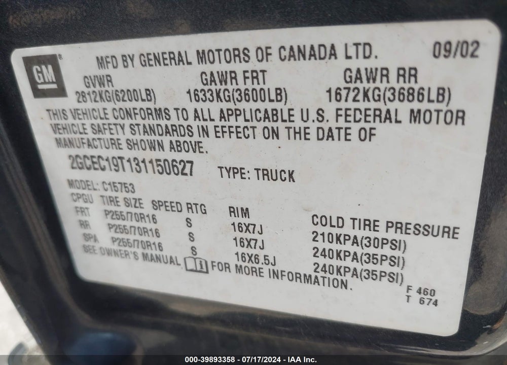 2003 CHEVROLET SILVERADO 1500 LS VIN: 2GCEC19T131150627