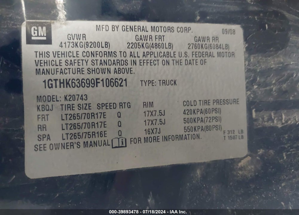 2009 GMC SIERRA 2500HD SLT VIN: 1GTHK63699F106621