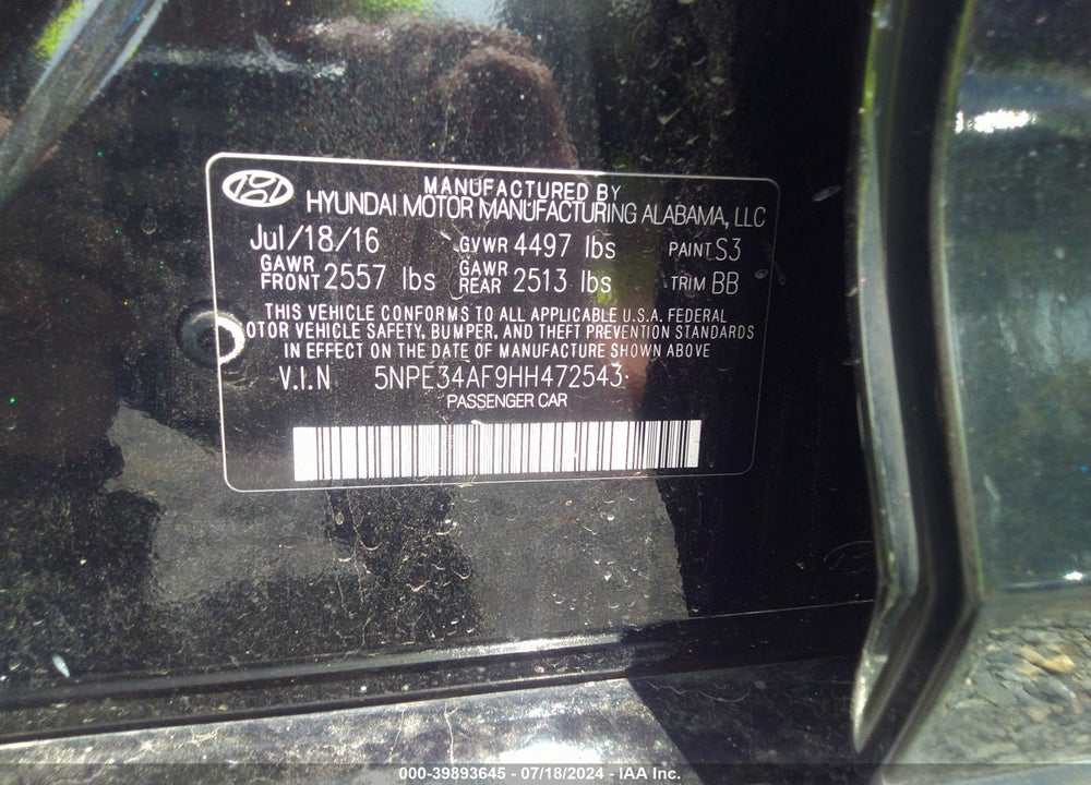 2017 HYUNDAI SONATA LIMITED VIN: 5NPE34AF9HH472543