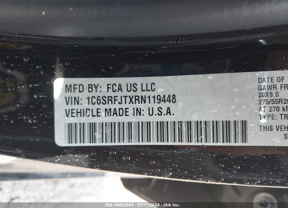 2024 RAM 1500 LAIE  4X4 5'7 BOX VIN: 1C6SRFJTXRN119448