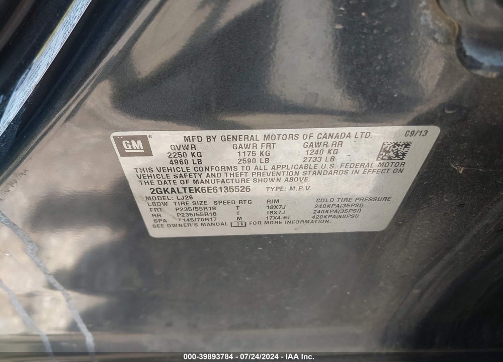 2014 GMC TERRAIN VIN: 2GKALTEK6E6135526