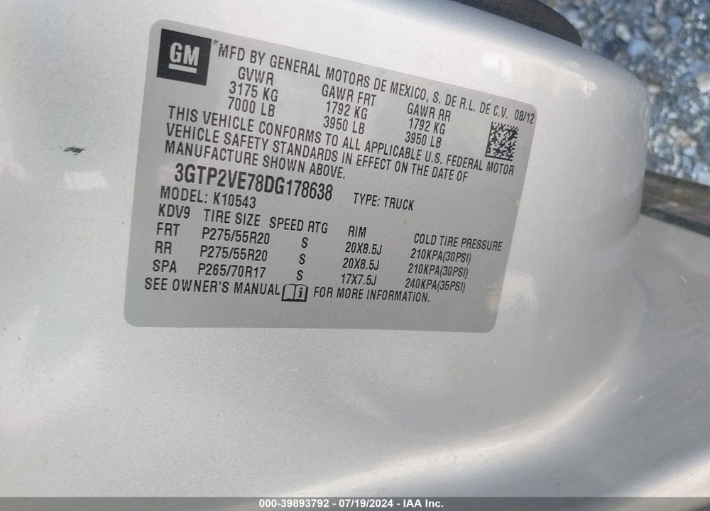 2013 GMC SIERRA 1500 SLE VIN: 3GTP2VE78DG178638
