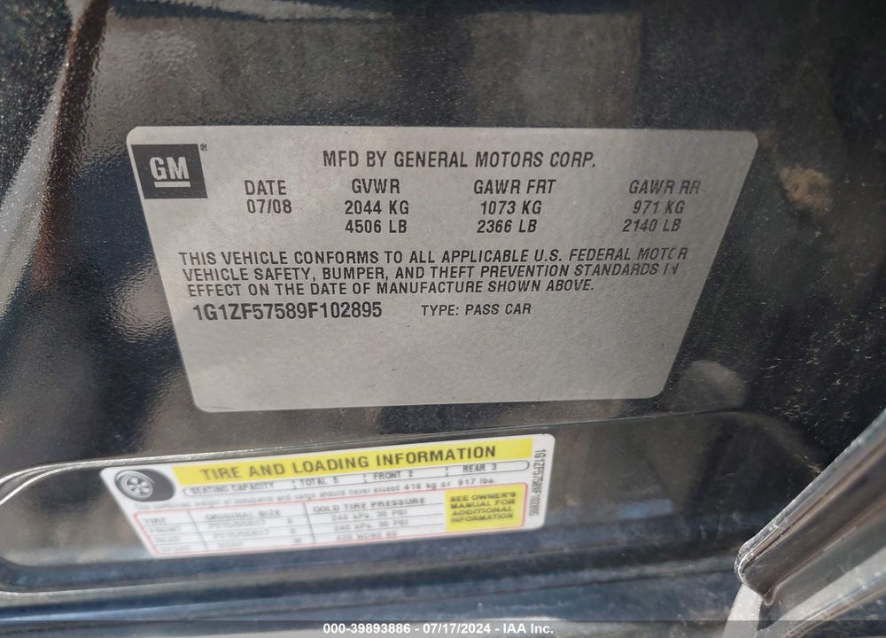 2009 CHEVROLET MALIBU HYBRID VIN: 1G1ZF57589F102895