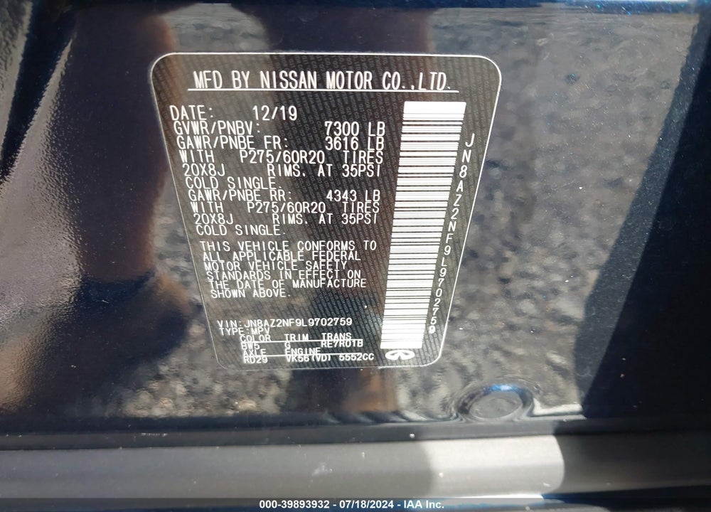 2020 INFINITI QX80 LUXE VIN: JN8AZ2NF9L9702759