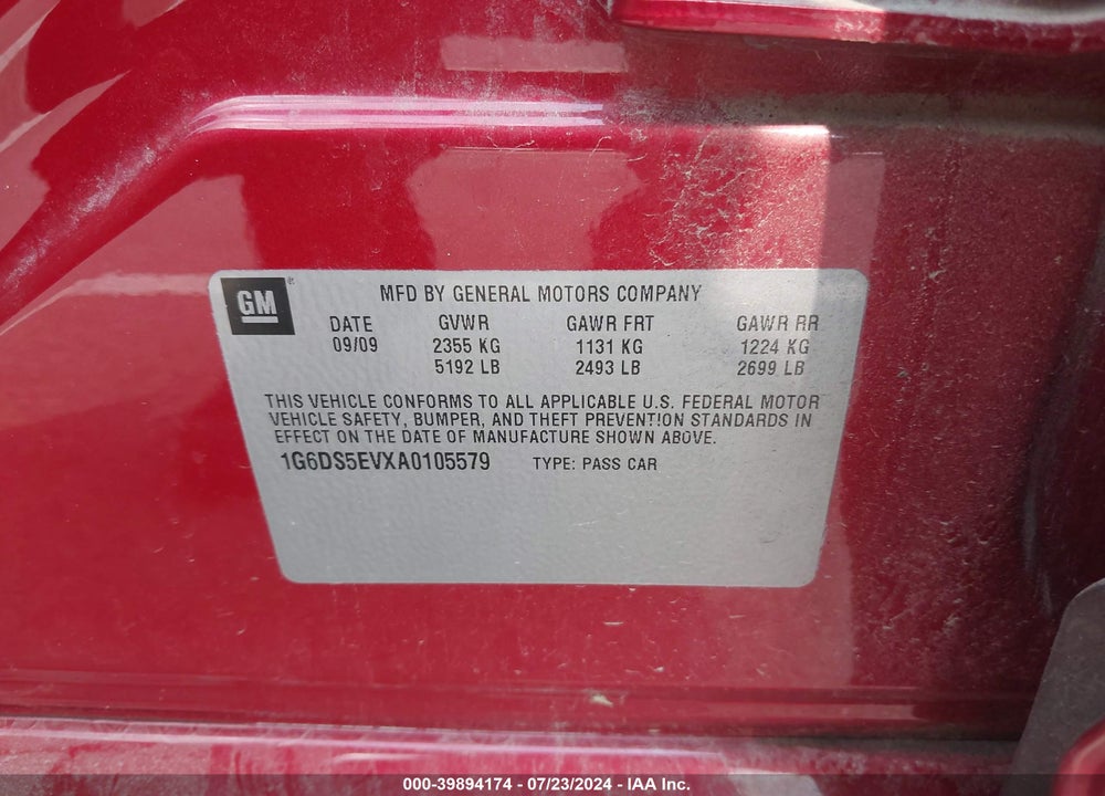 2010 CADILLAC CTS PREMIUM VIN: 1G6DS5EVXA0105579