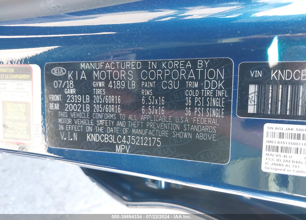 2018 KIA NIRO LX VIN: KNDCB3LC4J5212175