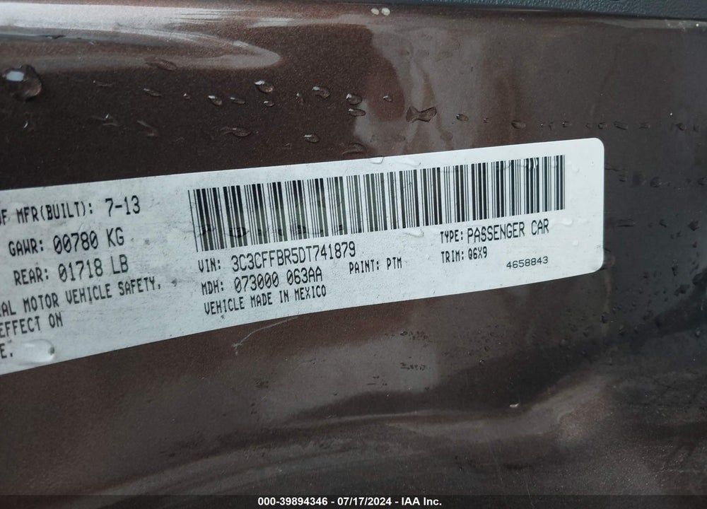 2013 FIAT 500 SPORT VIN: 3C3CFFBR5DT741879