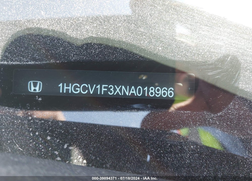 2022 HONDA ACCORD SPORT VIN: 1HGCV1F3XNA018966