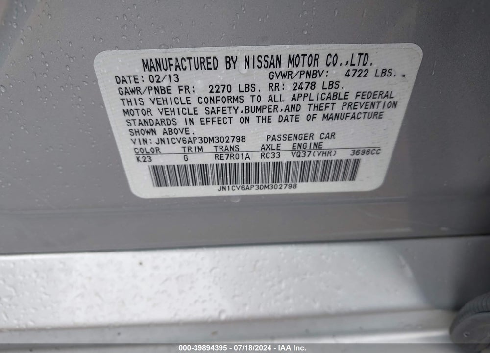 2013 INFINITI G37 JOURNEY VIN: JN1CV6AP3DM302798