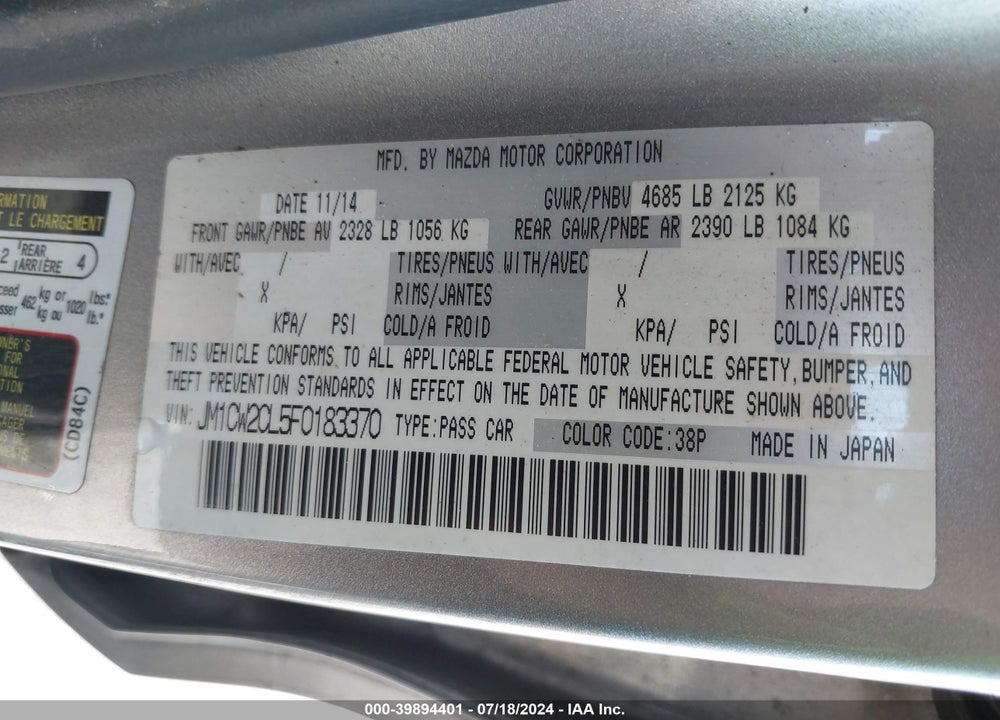 2015 MAZDA 5 TOURING VIN: JM1CW2CL5F0183370