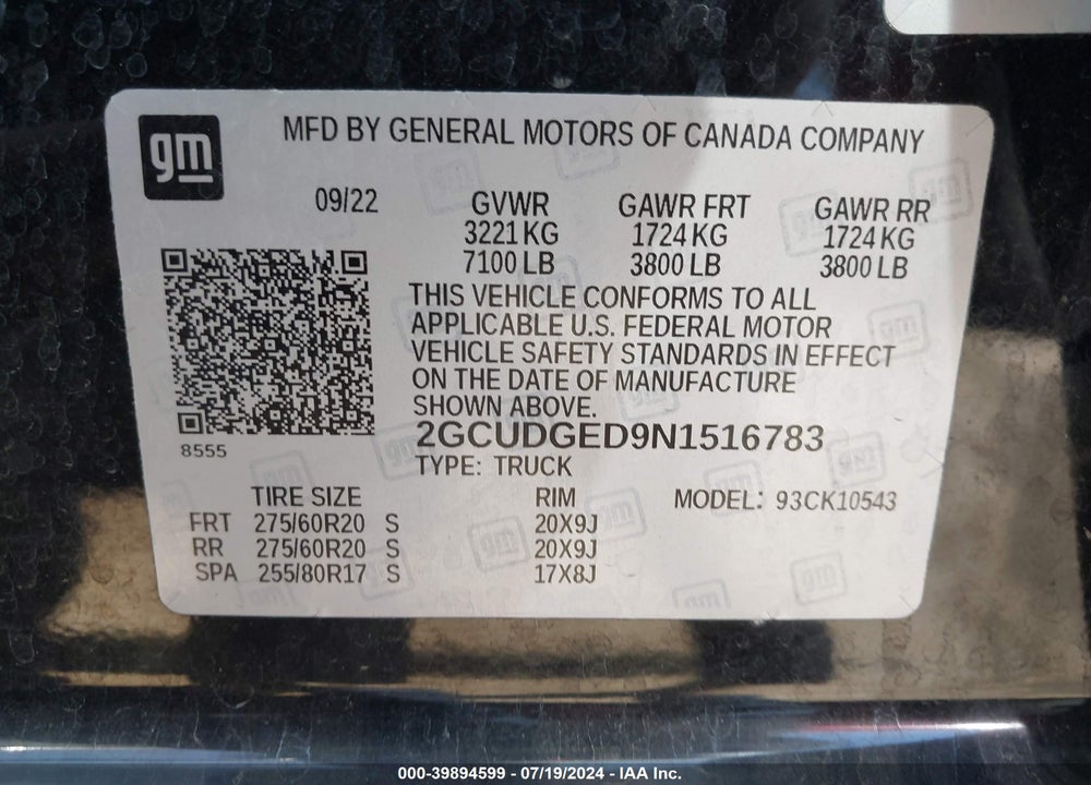 2022 CHEVROLET SILVERADO 1500 4WD SHORT BED LTZ VIN: 2GCUDGED9N1516783