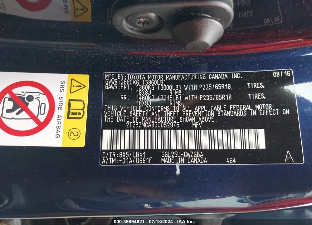 2016 LEXUS RX 350 VIN: 2T2BZMCA9GC052975