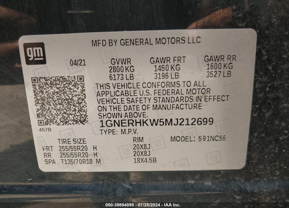 2021 CHEVROLET TRAVERSE FWD LT LEATHER VIN: 1GNERHKW5MJ212699