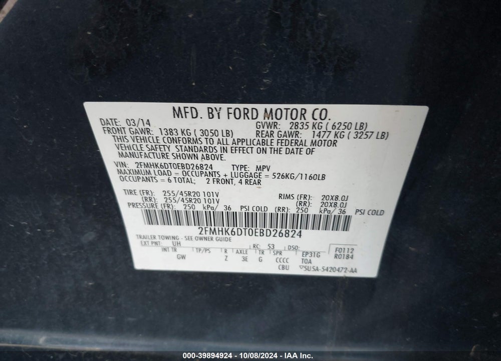 2014 FORD FLEX LIMITED VIN: 2FMHK6DT0EBD26824
