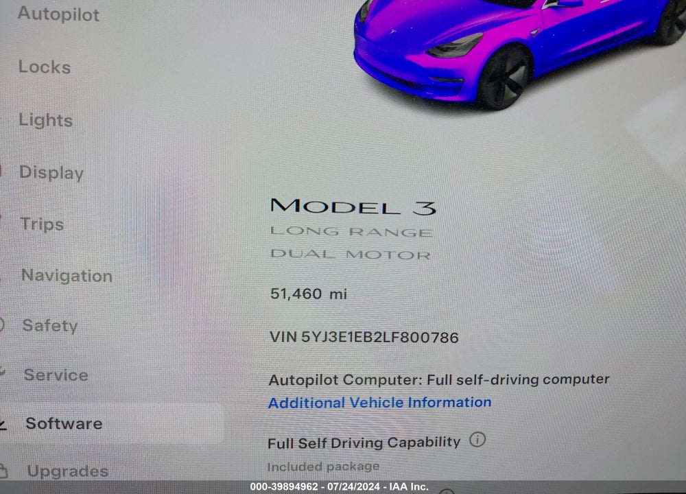 2020 TESLA MODEL 3 LONG RANGE DUAL MOTOR ALL-WHEEL DRIVE VIN: 5YJ3E1EB2LF800786